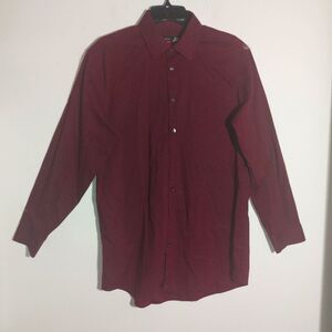 JF J Ferrar Men's Cotton Blend Stretch Slim Long Sleeve Dress Shirt Burgandy EUC